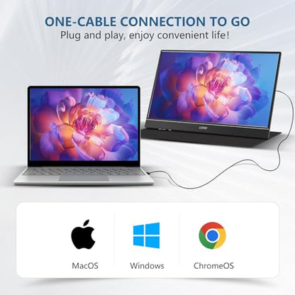 G-STORY Portable Monitor 14 Inch FHD 1080P IPS USB-C,USB-A Laptop Monitor with Adjustable and Hidden Cable Design，Extender Display with Smart Cover for Laptop PC MAC Perfect for Travel