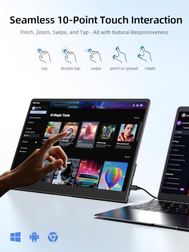 UPERFECT Portable Monitor Touchscreen 15.6 Inch 125% sRGB Travel Monitor | with Adjustable Stand, Speaker, VESA Mountable, USB-C HDMI Ultra-Slim Second Screen for Laptop MacBook Phone Game Console - size: 15.6 inch