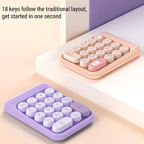 XUMIUZIY Wireless Number Pad, 2.4G / Bluetooth Numeric Keypad with Concave Dot Keycap, 18 Keys Mini Financial Accounting Number Keyboard for Laptop, PC (Purple) - color: Purple