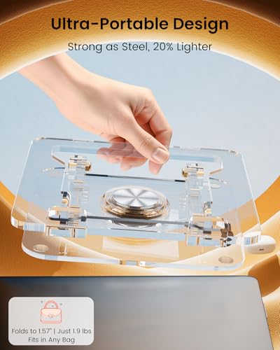 Laptop Stand for Desk - Adjustable, Foldable Clear Acrylic Riser with 360° Rotating Base, Ergonomic Laptop Holder for MacBook Pro/Air & 10-16” Notebooks - color: Acrylic - Transparent color