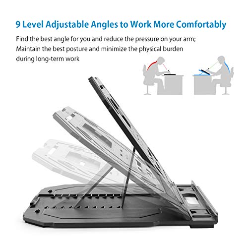 Drawing Tablet Stand, Laptop Stand for Tablet Display, 9 Levels Adjustable Angles with a Built-in Phone Holder, for 12-17 inch Drawing Tablet, Smartphones - color: Grey