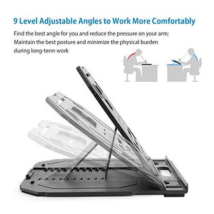 Drawing Tablet Stand, Laptop Stand for Tablet Display, 9 Levels Adjustable Angles with a Built-in Phone Holder, for 12-17 inch Drawing Tablet, Smartphones - color: Grey