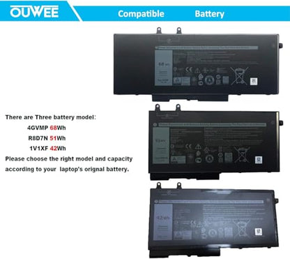 R8D7N Laptop Battery Compatible with Dell Latitude 5400 5410 5500 5510 Precision 3540 3550 Inspiron 7590 7591 7791 2-in-1 Series 0R8D7N 1V1XF 4GVMP W8GMW 11.4V 51Wh - size: 7.09*4.72*0.24 inch R8D7N