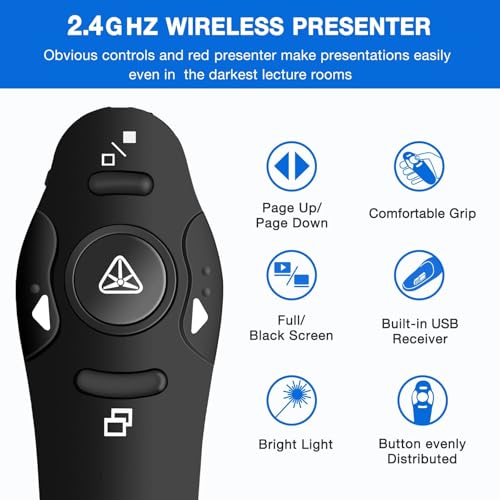 Presentation Clicker Wireless Presenter Remote USB Control Powerpoint PPT Clicker, Clicker RF 2.4GHz Presenter Remote Google Slide Advancer Powerpoint Clicker for Computer/Laptop/Mac/Keynote - color: A-Red
