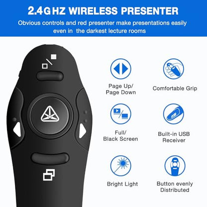 Presentation Clicker Wireless Presenter Remote USB Control Powerpoint PPT Clicker, Clicker RF 2.4GHz Presenter Remote Google Slide Advancer Powerpoint Clicker for Computer/Laptop/Mac/Keynote - color: A-Red