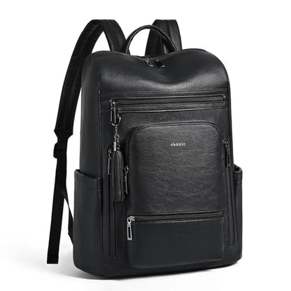 Shrrie Upgraded Large Travel Laptop Backpack with Laptop Compartmetn Fits 17 inch Laptop,Waterproof Vegan Leather Computer Backpack for Women and Men Work Business College - color: Two-tone Black