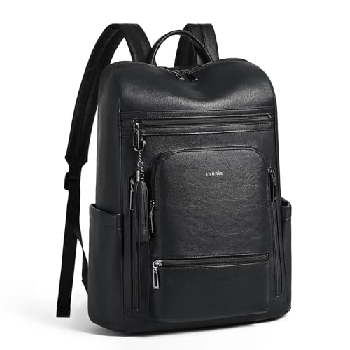 Upgraded 17 inch Leather Laptop Backpack for Women | Waterproof Vegan Leather Computer Backpack with Laptop Compartment,32L Large Capacity,Travel Work Business College - color: Two-tone Black