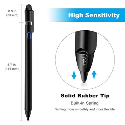 Mixoo Active Stylus Pen for iPad - Rechargeable 1.6mm Fine Tip and Fiber Tip 2-in-1 High Sensitivity Smart Pencil Digital Pen for Drawing and Writing, Compatible with Apple iPad, iPhone Series - Black