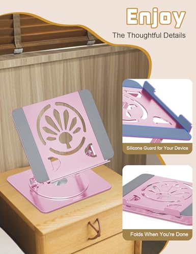 Adjustable Laptop Stand for Desk-360° Rotating Foldable Laptop Holder Ergonomic Laptop Riser for MacBook Pro/Air Dell HP Lenovo Notebook up to 16",Pink - color: Pink