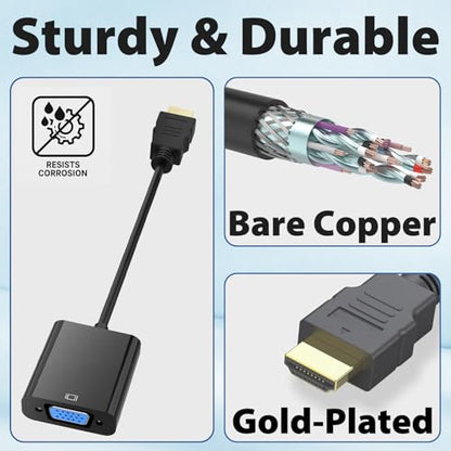 Cyberguys! VGA to HDMI Adapter Cable, 1080P VGA to HDMI Converter for Monitor, PC, Laptop, TV Box, Xbox, Plug & Play Gold-Plated VGA to HDMI Cable Adapter