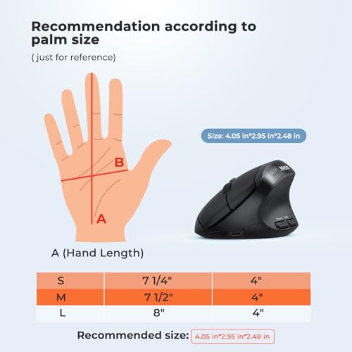 MEETION Ergonomic Vertical Mouse, Wireless Bluetooth Mouse, Black | Rechargeable mouse with dual Bluetooth 5.2 and USB, 4 DPI levels (800–2400), compatible with Windows, Mac, PC and iPad - color: Right Black New
