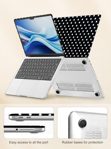 Voidborne Compatible with MacBook Neo 13 inch Case 2026 Release Model A3404 with A18 Pro Chip,White Polka Dots Design Leather Plastic Hard Shell Protective Case for Neo 13 inch + Keyboard Cover,Black - color: Black-Polka Dots