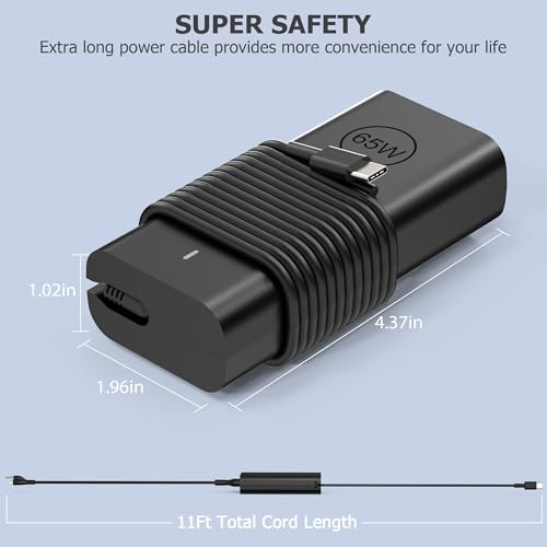 65W 60W USB C Laptop Charger Compatible with Dell Chromebook 3100 3300 3380 3400 3500 Latitude 5420 5430 5440 5450 5520 5530 5540 5550 7340 7420 7440 XPS 13 Computer Charger Type C AC Adapter