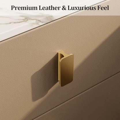AQIMUELE Narrow Nightstand with Drawers, Narrow Side Table Leather, Small Bedside Tables for Bedroom. (Beige) - color: Beige, size: 7.8"W x 15"D x 22.8"H