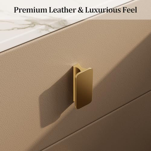 AQIMUELE Narrow Nightstand with Drawers, Narrow Side Table Leather, Small Bedside Tables for Bedroom. (Beige) - color: Beige, size: 11.8''W x 15"D x 22.8"H