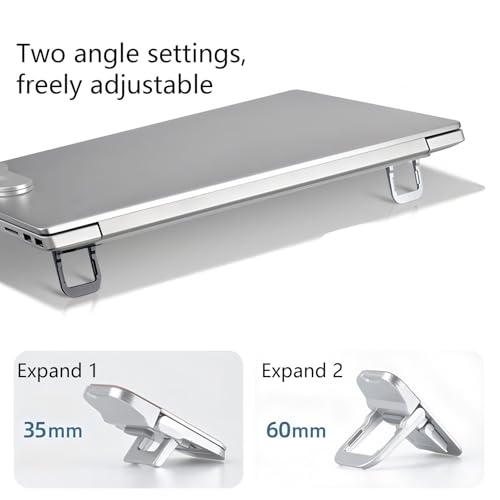 2 Pcs Zinc Alloy Foldable Laptop Stands, Portable Computer Keyboard Riser Feet with 2 Adjustable Angles, Self-Adhesive Invisible Mini Keyboard Stand for Notebook 10-17 Inches - color: Black
