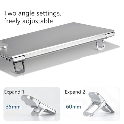2 Pcs Zinc Alloy Foldable Laptop Stands, Portable Computer Keyboard Riser Feet with 2 Adjustable Angles, Self-Adhesive Invisible Mini Keyboard Stand for Notebook 10-17 Inches - color: Black