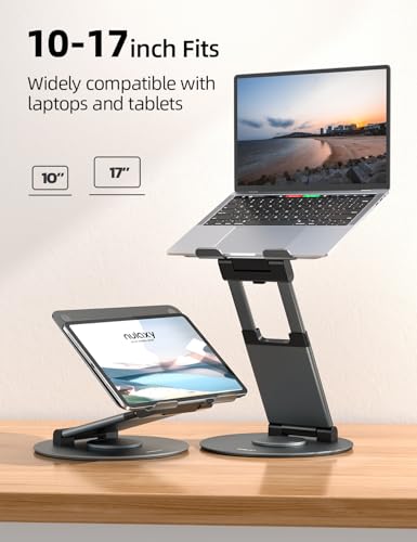 Nulaxy Telescopic 360 Rotating Laptop Stand for Desk Adjustable Height Swivel Pull Out Design Ergonomic Laptop Riser Standing Desk Converter Fits All 10-17" Laptops Computer MacBook, Gray - color: A-Gray