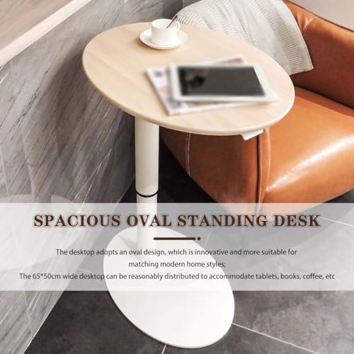 Large Creative Oval Laptop Table, Household Simple Standing Table, Height Adjustable Sofa Desk, Side Desk for Office Home Bedroom Use(Wood Color) - color: Wood Color