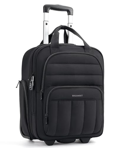 BAGSMART Small Underseat Carry on Luggage with Wheels, 16 inch Small Under Seat Luggage, Lightweight Travel Suitcase for Women, Classic - color: Deep Black