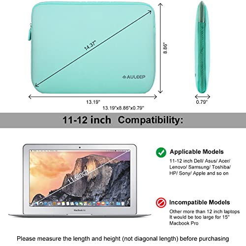AULEEP 11-12 Inch Laptop Sleeves, Neoprene Notebook Computer Pocket Tablet Carrying Sleeve/Water-Resistant Compatible Laptop Sleeve for Acer/Asus/Dell/Lenovo/HP (Light Green) - color: light green, size: 11-12 inch