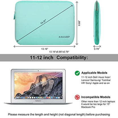 AULEEP 11-12 Inch Laptop Sleeves, Neoprene Notebook Computer Pocket Tablet Carrying Sleeve/Water-Resistant Compatible Laptop Sleeve for Acer/Asus/Dell/Lenovo/HP (Light Green) - color: light green, size: 11-12 inch