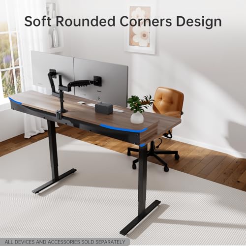 HUANUO 55" x 26" Electric Standing Desk with 2 Drawers, C-Clamp Mount Compatible, Height Adjustable Computer Desk, Home Office Stand Up Desk with 4 Preset Heights & 2 Hooks, Walnut - color: Walnut, size: 55" X 26"