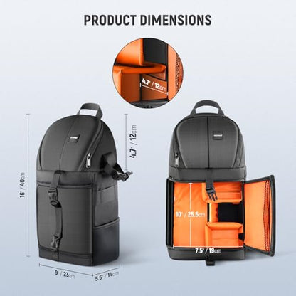 Neewer Professional Camera Case Sling Backpack for Nikon Canon Sony and Other DSLR Cameras and Lens,Tripod,Other Accessories,Durable Waterproof and Tear Proof Bag with Padded Dividers(Orange Interior) - style: Nw-xjb02s
