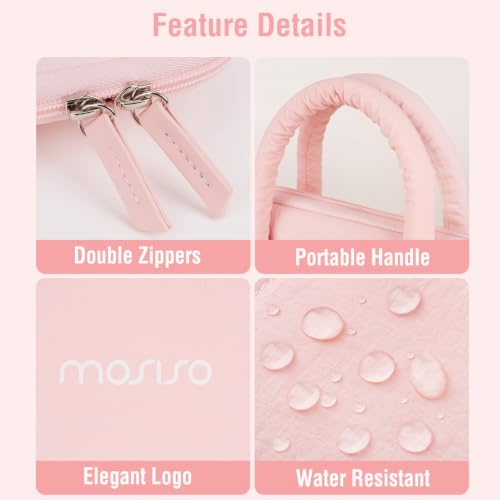 MOSISO Laptop Bag 16 inch, 15-15.6 inch Puffy Laptop Sleeve Compatible with MacBook Pro 16/Air 15,HP Acer Dell Lenovo Notebook, Messenger Briefcase Quilted Bag with Trolley Sleeve&Flower Pendant, Pink - color: Pink