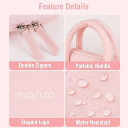 MOSISO Laptop Bag 16 inch, 15-15.6 inch Puffy Laptop Sleeve Compatible with MacBook Pro 16/Air 15,HP Acer Dell Lenovo Notebook, Messenger Briefcase Quilted Bag with Trolley Sleeve&Flower Pendant, Pink - color: Pink