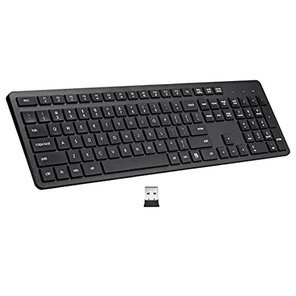 Harburfine Wireless Keyboard, 2.4G USB External Silent Cordless Keyboard for Windows Chrome Laptop Computer PC Desktop Notebook Chromebook, Quiet 106 Keys Full Size with Number Pad (Black)