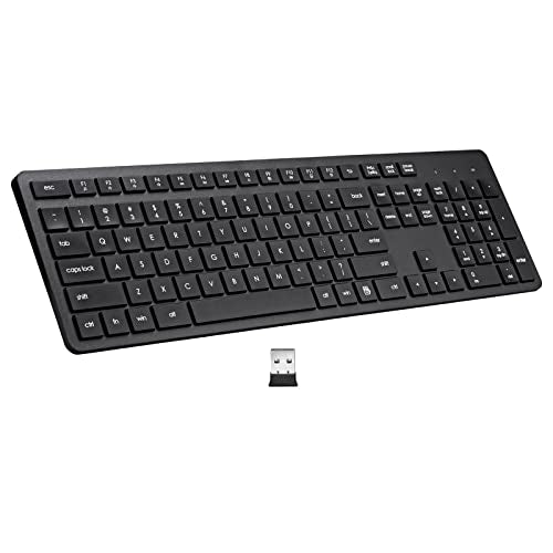 Harburfine Wireless Keyboard, 2.4G USB External Silent Cordless Keyboard for Windows Chrome Laptop Computer PC Desktop Notebook Chromebook, Quiet 106 Keys Full Size with Number Pad (Black)
