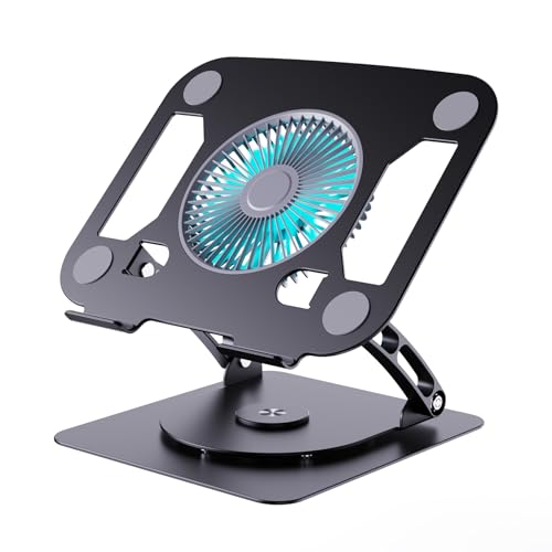 SHUWEI Laptop Cooling Stand with 3 Speed Fan, Adjustable Height & Angle, 360 Rotation Base, Carbon Steel Framework, Ultra-Quiet & Super Sturdy for up to 16”Laptop - Black - color: Black, size: For 16" Laptop & 360°Rotation