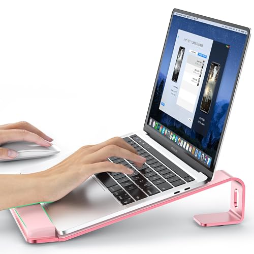 LOXP Laptop Stand for Desk, Aluminum Laptop Riser Holder with Wrist Support | Removable Notebook Stand Ventilated Cooling Computer Riser Ergonomic Lectern Mount Compatible with 10-17” Laptops - color: Pink