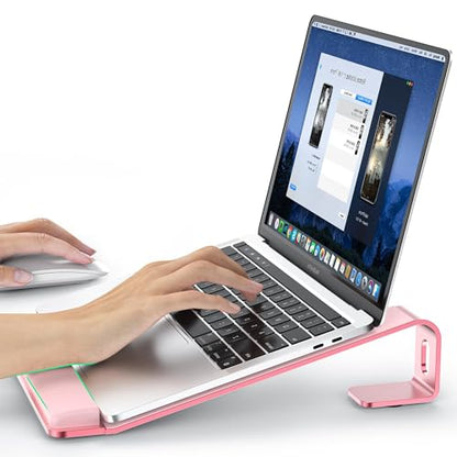 LOXP Laptop Stand for Desk, Aluminum Laptop Riser Holder with Wrist Support | Removable Notebook Stand Ventilated Cooling Computer Riser Ergonomic Lectern Mount Compatible with 10-17” Laptops - color: Pink