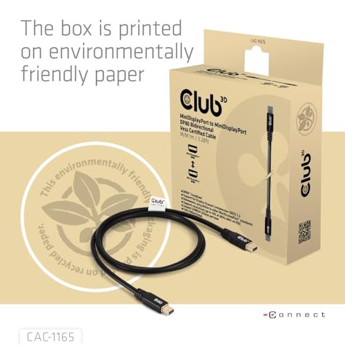 Club 3D CAC-1165 Mini DisplayPort to Mini DisplayPort Bi-Directional VESA DP80 Certified Cable M/M 1m/3.28ft