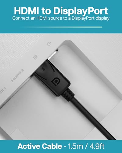 VisionTek HDMI to DisplayPort 1.5M Active Cable (M/M) - 900822 | 1440P 120Hz, Uni-Directional HDMI Device to DisplayPort Monitor, Plug and Play, for PS5, Xbox Series X, Switch 2, Desktop PC