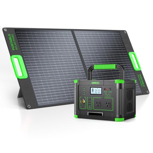 500W Portable Power Station with 100W Solar Panel 20V, Solar Generator | GRECELL 100W Portable Solar Panel, High-Efficiency, 519.48Wh Battery Backup for Home Use, Camping, Outdoor Trip, RV - color: Gray