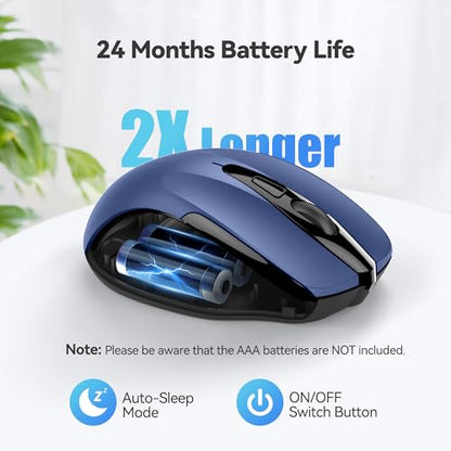TECKNET Wireless Mouse, 2.4G Ergonomic Computer Mouse, 2600 DPI, Blue | Ergonomic Design with Side Grips, Adjustable DPI, 2-Year Battery, Compact Size, USB-A Plug & Play, Wide OS Compatibility - color: Blue