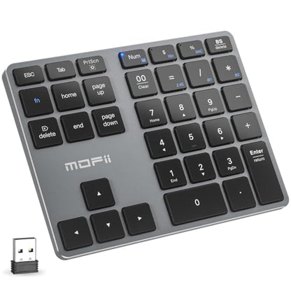 MOFII Number Pad for Laptop - Bluetooth Gray Wireless Numeric Keypad 35 Keys USB-C Rechargeable Numpad, Accounting Portable Financial Data 10 Key for Laptop/PC/Desktop/Notebook/Surface Pro - color: Dark grey