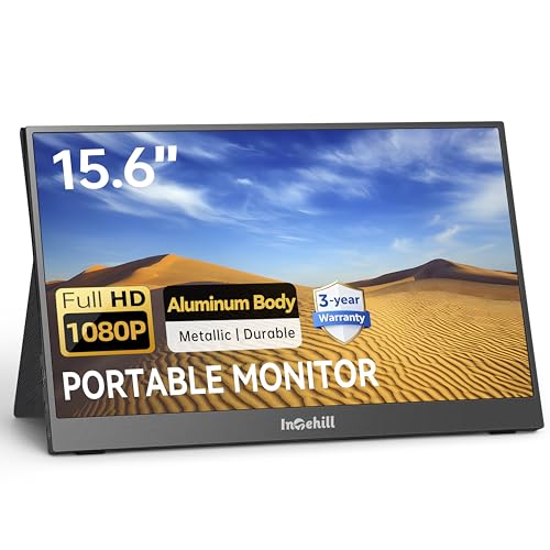 Intehill 15.6" FHD Portable Laptop Monitor | 1920x1080 IPS External Display | Dual-Speakers, Ultra-Slim Aluminum Alloy Design, Magnetic Folio Stand, USB-C & HDMI Second Screen for Laptop, F15ZA - color: Black