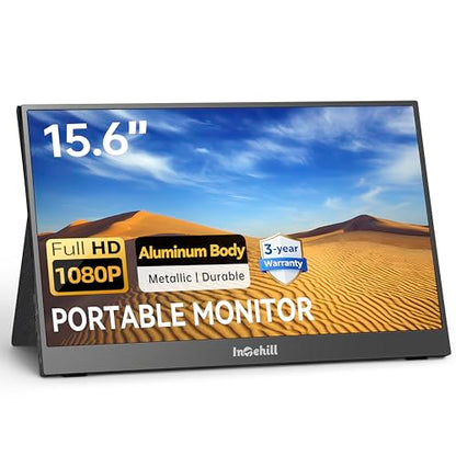 Intehill 15.6" FHD Portable Laptop Monitor | 1920x1080 IPS External Display | Dual-Speakers, Ultra-Slim Aluminum Alloy Design, Magnetic Folio Stand, USB-C & HDMI Second Screen for Laptop, F15ZA - color: Black