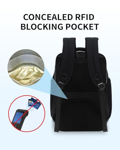 Blue Quartz Laptop Computer Backpack for Men Women,College Backpack fit 16Inch Laptop,Anti Theft Backpack with RFID Blocking,Travel Carry On Backpack,Business Work Pack (Black)