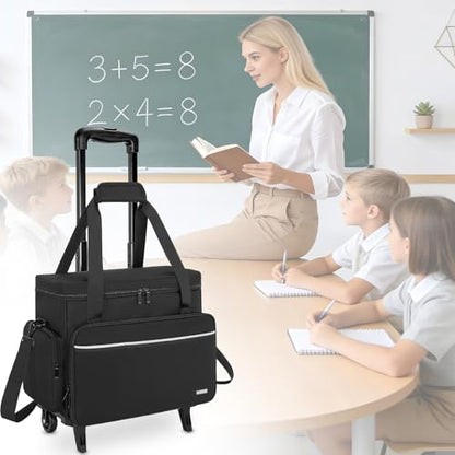 GMAK Teacher Briefcase, Teacher Tote Bags with 15.6 Inch Laptop Compartment, Scrapbook Tote Craft Organizer with Pockets - style: With Wheels