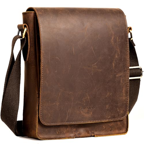 Leathario Crossbody Bag for Men Genuine Leather Small Messenger Shoulder Purse Side Vintage Satchel for Work Travel Daily - color: Brown