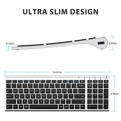 iClever BK10 Bluetooth Keyboard, Wireless Rechargeable Ultra-Slim Keyboard with Long Battery Life, Compatible with iOS, Android, Windows, Mac for iPad, Tablet, Laptop, PC, Phone (Silver Black) - color: silver black