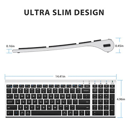 iClever BK10 Bluetooth Keyboard, Wireless Rechargeable Ultra-Slim Keyboard with Long Battery Life, Compatible with iOS, Android, Windows, Mac for iPad, Tablet, Laptop, PC, Phone (Silver Black) - color: silver black