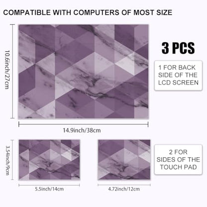 3Pcs Hexagonal Marble Laptop Skin Sticker Universal Removable Vinyl Stickers Fits for 12.1 13 14 15.6 16 Inch Waterproof Notebook Decal Cover Gift - color: purple