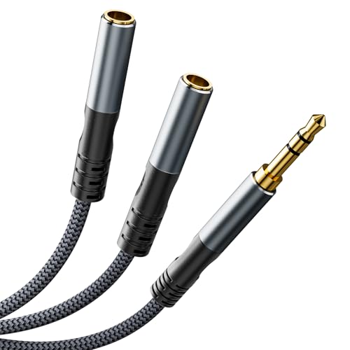 Headphone Splitter 3.3ft(1m), Audio Splitter 3.5mm 1 Male to 2 Female Adapter, Nylon-Braided 3.5mm Dual Headphone Jack Extension Cable for Headset, Smartphone, Tablet, Laptop - size: 1 meter