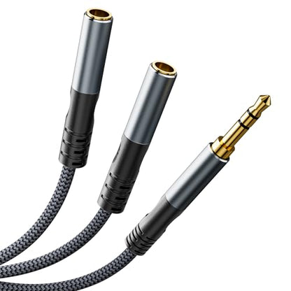 Headphone Splitter 3.3ft(1m), Audio Splitter 3.5mm 1 Male to 2 Female Adapter, Nylon-Braided 3.5mm Dual Headphone Jack Extension Cable for Headset, Smartphone, Tablet, Laptop - size: 1 meter